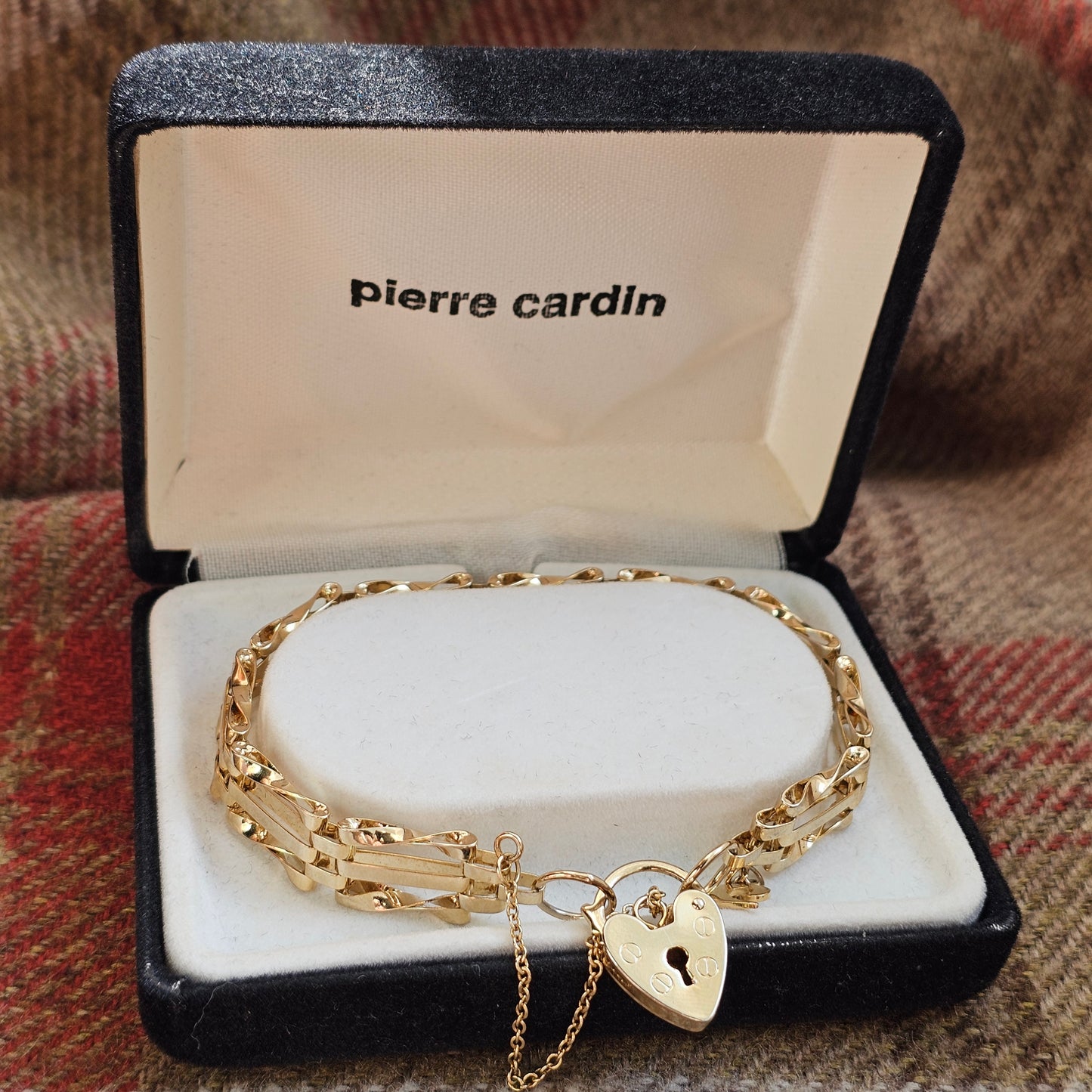 Boxed Vintage Pierre Cardin Gold Tone Heart Lock Gate Bracelet
