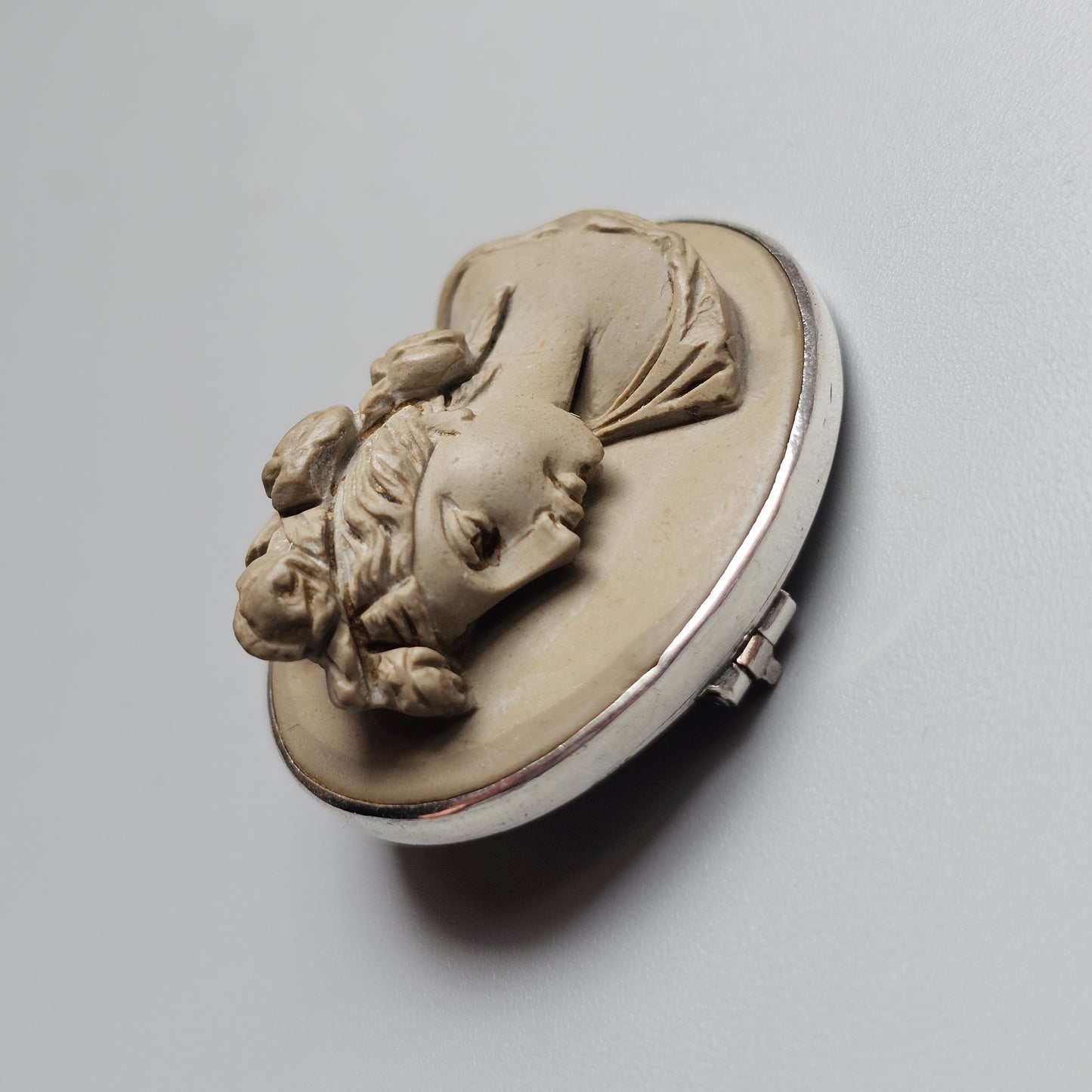 Antique Victorian Grand Tour Lava Cameo Brooch in Silver Frame