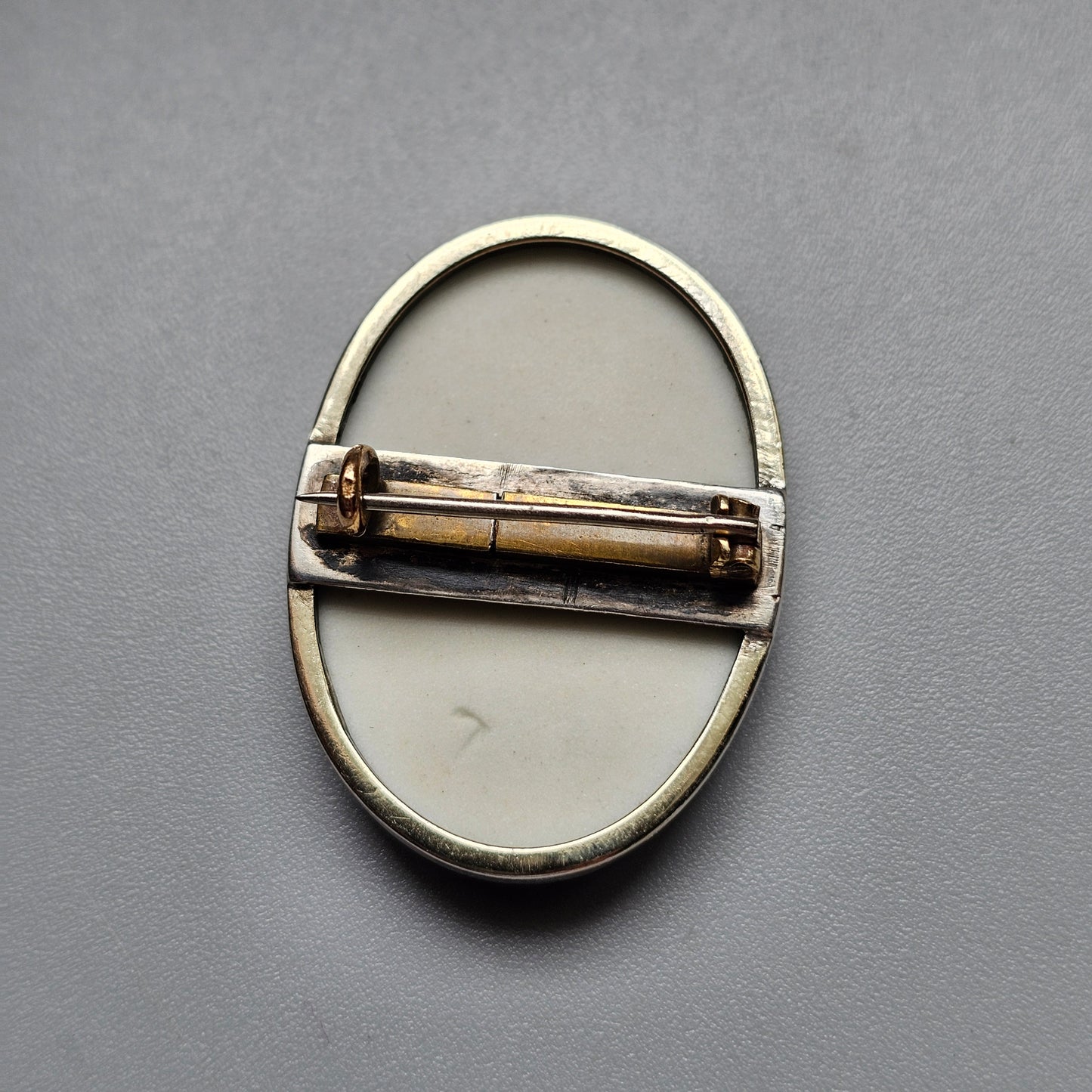 Antique Wedgwood Navy Jasperware Cameo Brooch in Silver Frame with repair