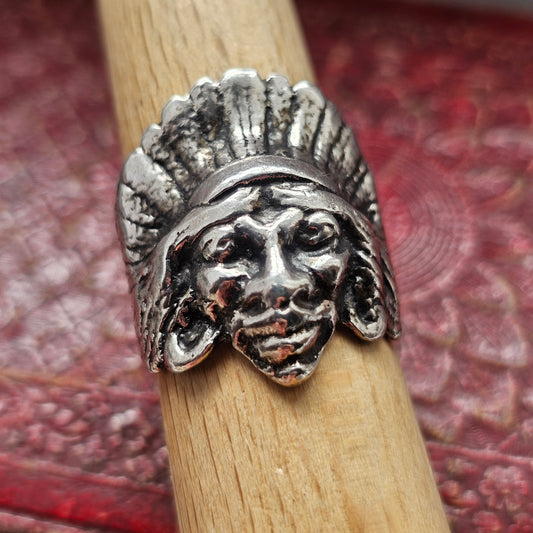 Vintage Sterling Silver Native American Chief Head Ring