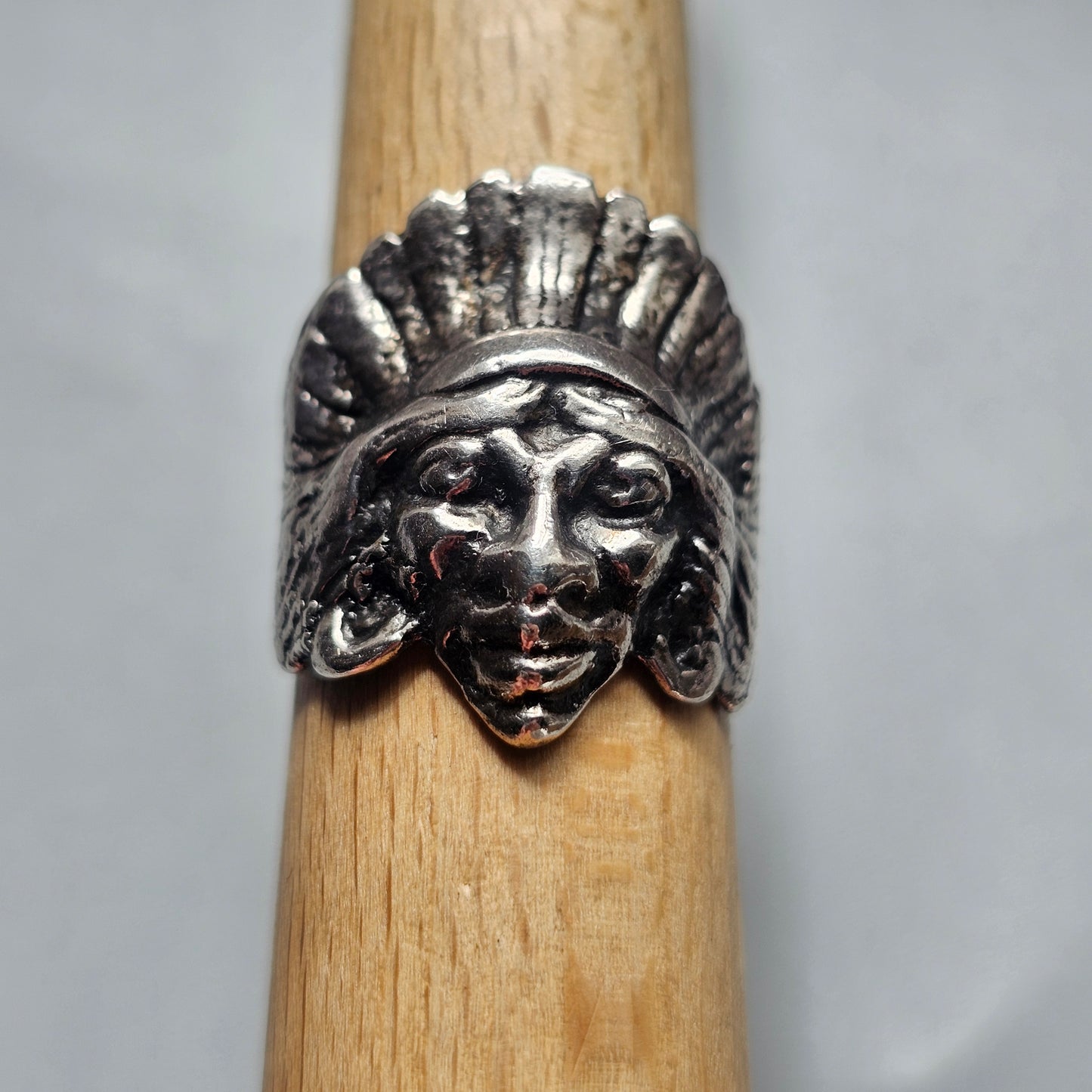 Vintage Sterling Silver Native American Chief Head Ring