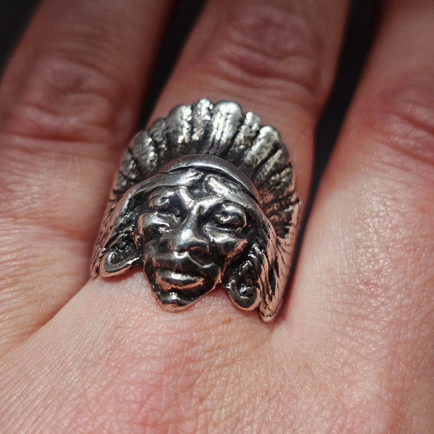 Vintage Sterling Silver Native American Chief Head Ring