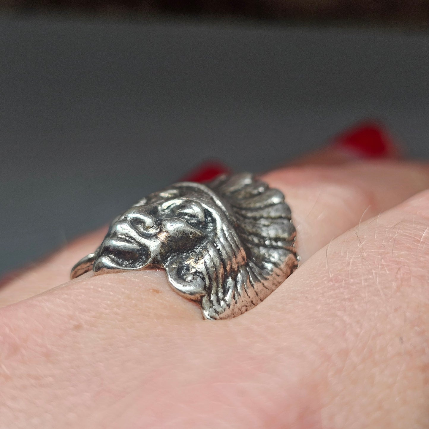 Vintage Sterling Silver Native American Chief Head Ring