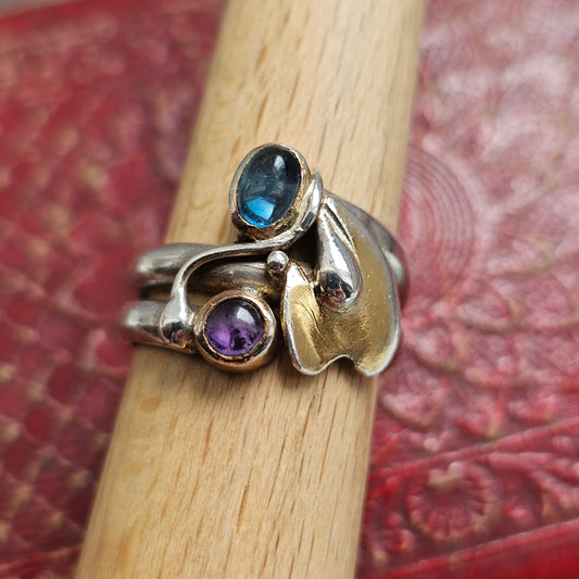 Vintage Sterling Silver Ring with Blue Spinel & Amethyst