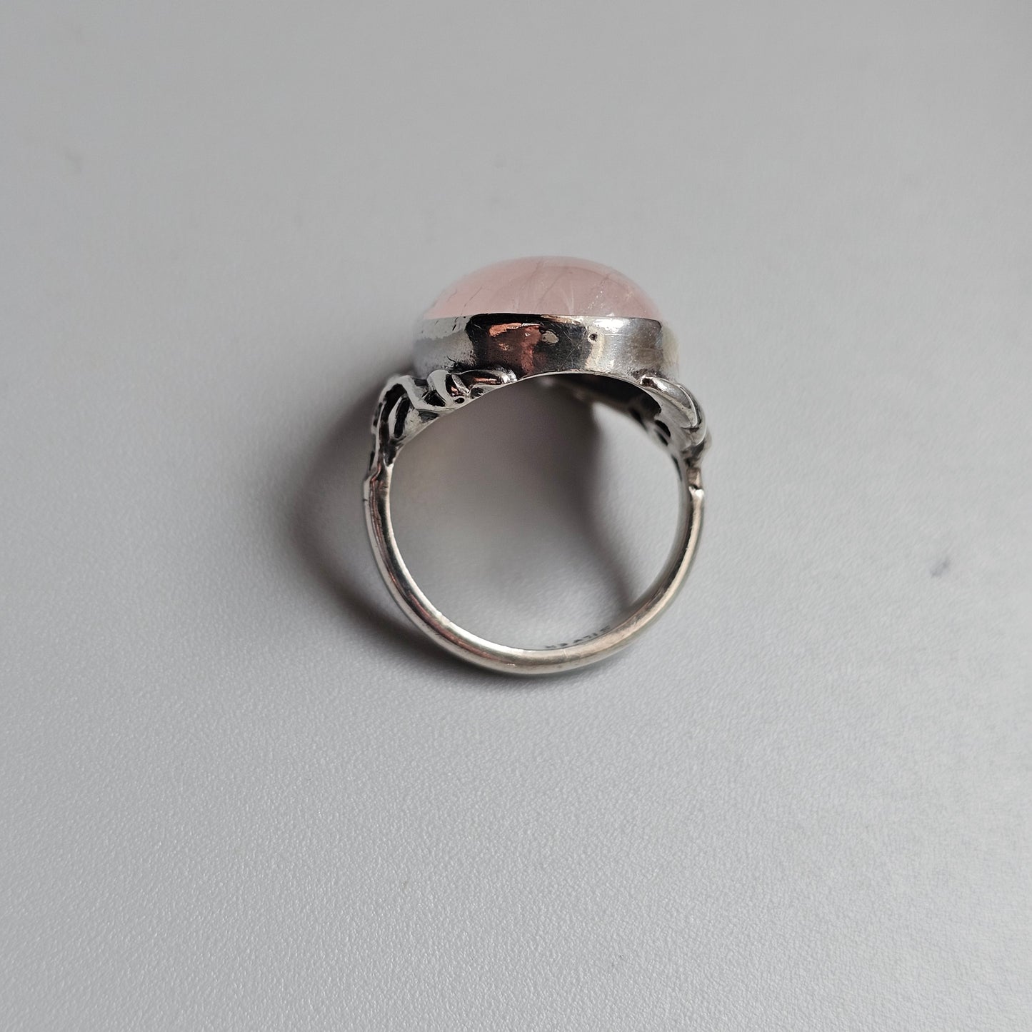 Vintage Arts and Crafts Style Sterling Silver Rose Quartz Celtic Ring
