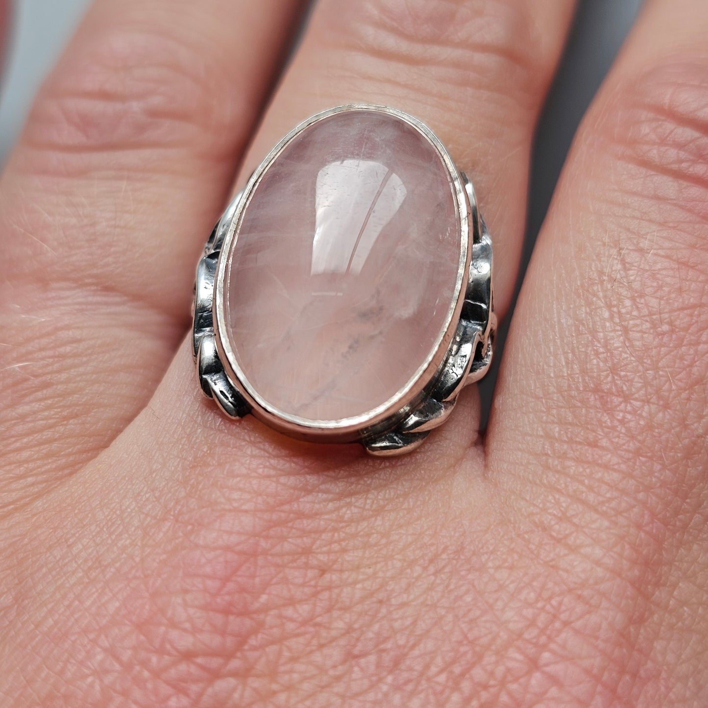 Vintage Arts and Crafts Style Sterling Silver Rose Quartz Celtic Ring