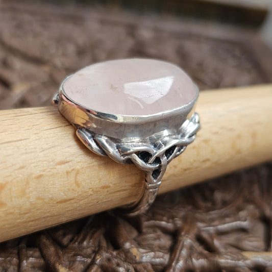 Vintage Arts and Crafts Style Sterling Silver Rose Quartz Celtic Ring