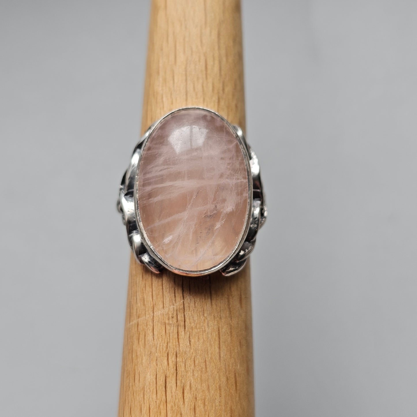 Vintage Arts and Crafts Style Sterling Silver Rose Quartz Celtic Ring