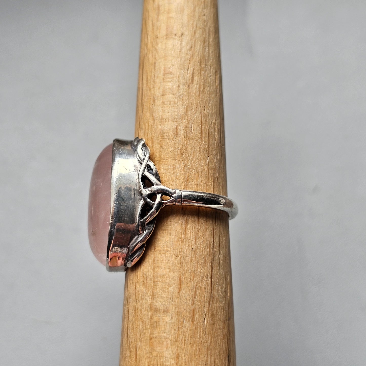 Vintage Arts and Crafts Style Sterling Silver Rose Quartz Celtic Ring
