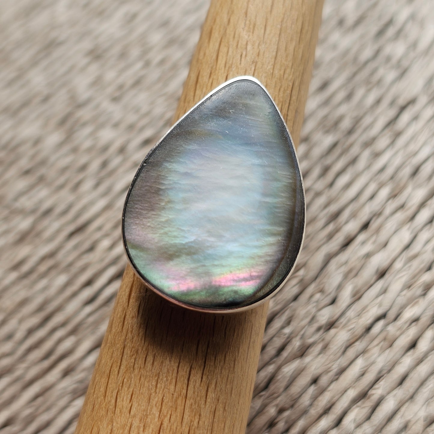 Sterling Silver Mother of Pearl Teardrop Statement Ring