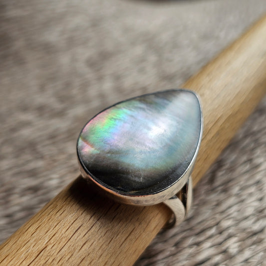 Sterling Silver Mother of Pearl Teardrop Statement Ring