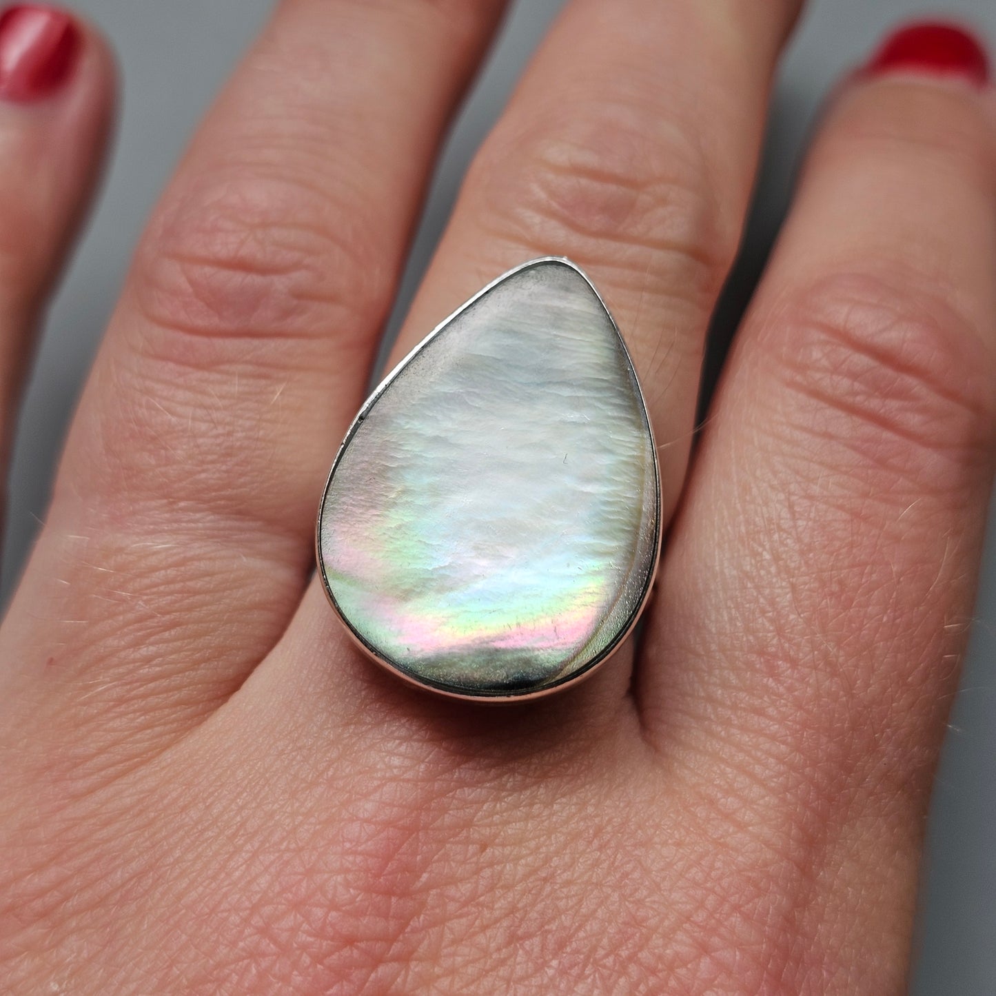 Sterling Silver Mother of Pearl Teardrop Statement Ring