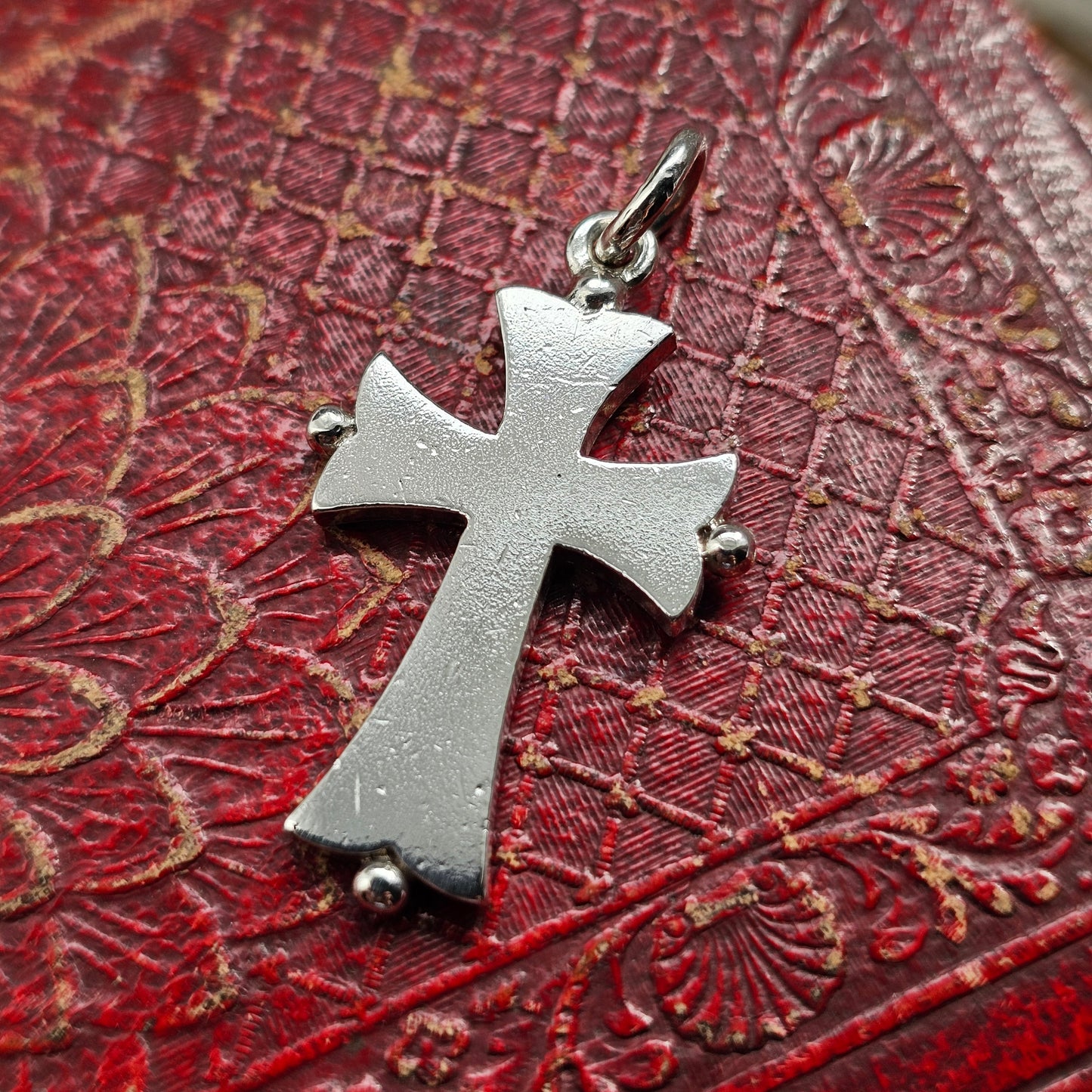 Victorian 1880s Hallmarked Sterling Silver Cross Necklace Pendant 1889