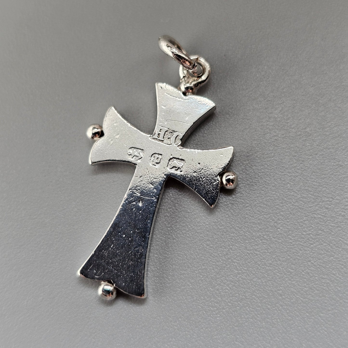 Victorian 1880s Hallmarked Sterling Silver Cross Necklace Pendant 1889