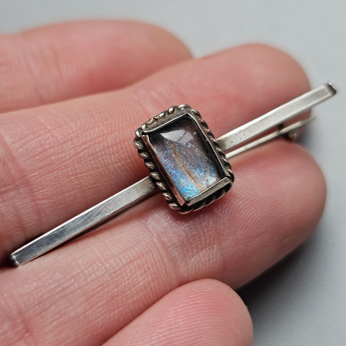 Vintage Art Deco Era Silver Butterfly Wing Bar Brooch