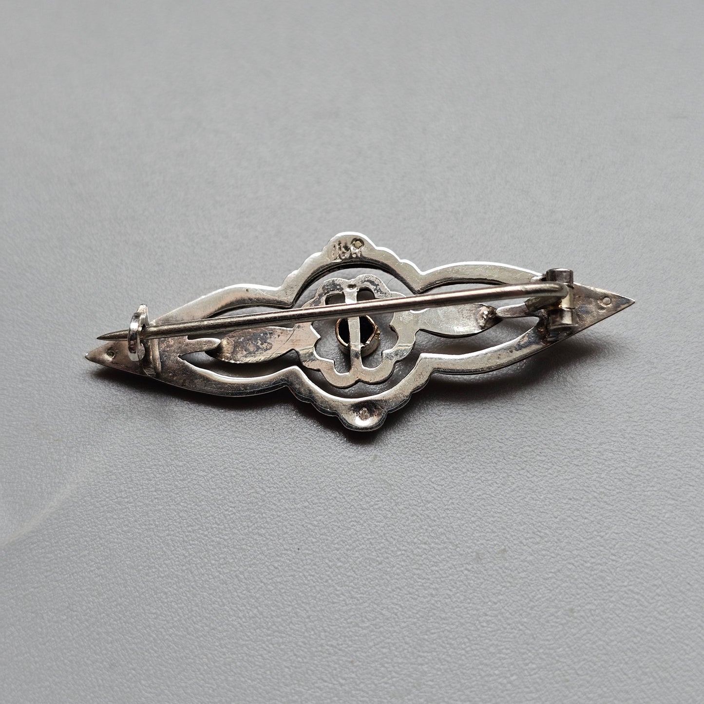 Antique Scandinavian 830 Silver Gold Plated Art Nouveau Brooch with Blue Glass Paste