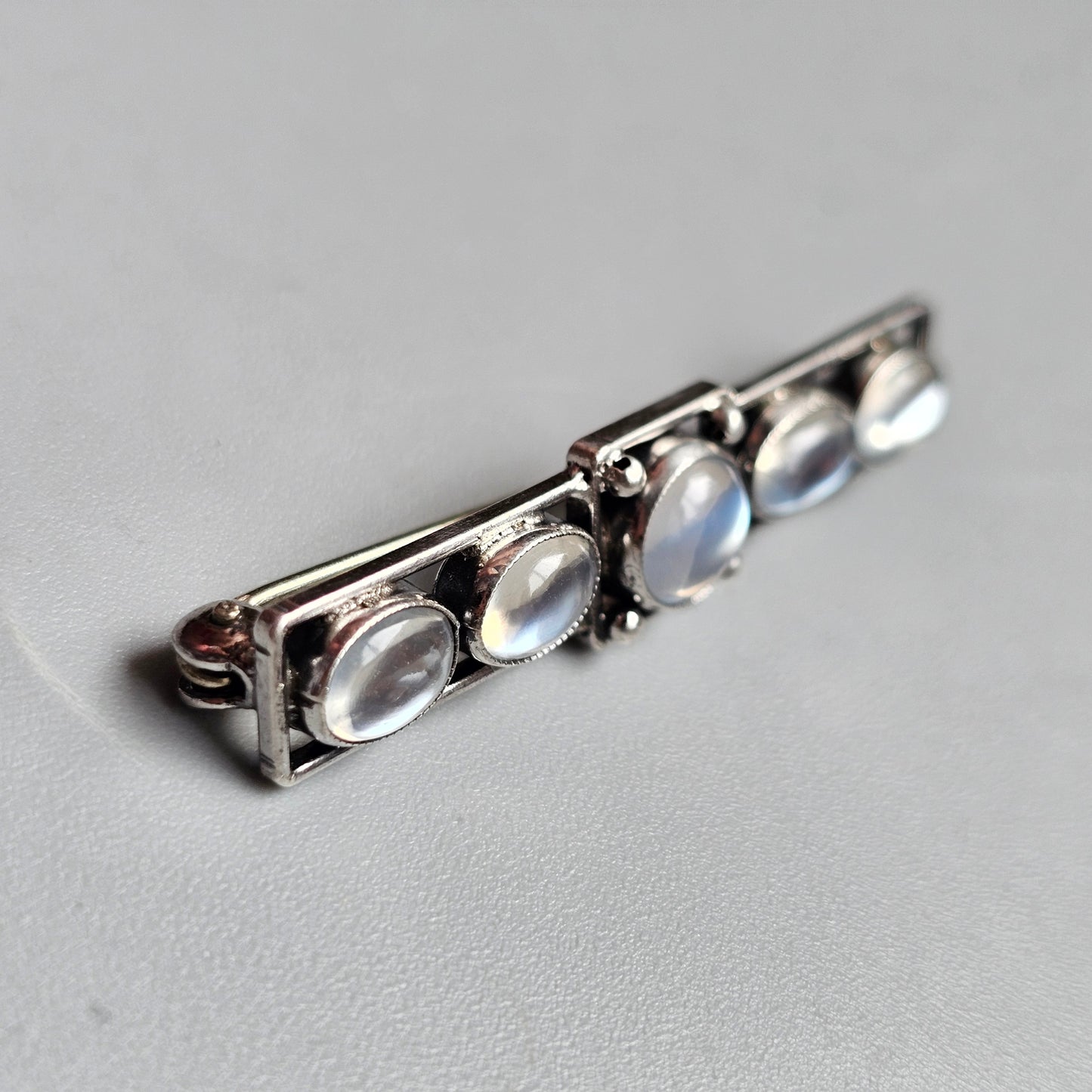Antique Silver Moonstone Bar Brooch Edwardian Art Nouveau Arts and Crafts Era