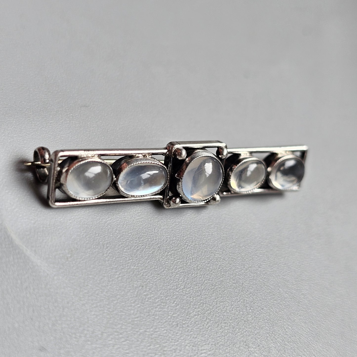Antique Silver Moonstone Bar Brooch Edwardian Art Nouveau Arts and Crafts Era