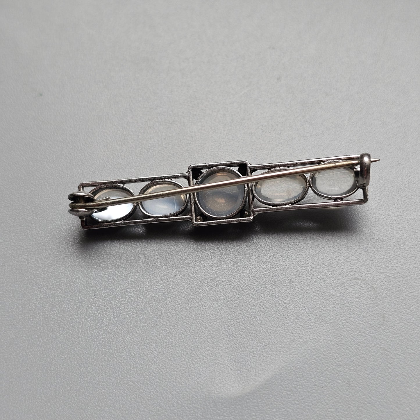 Antique Silver Moonstone Bar Brooch Edwardian Art Nouveau Arts and Crafts Era
