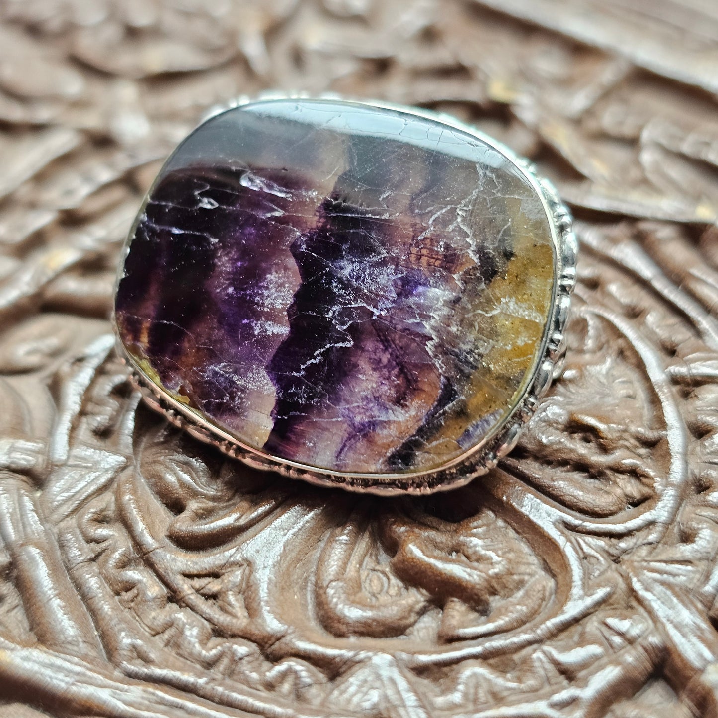 Vintage Small Silver Brooch with Blue John Stone