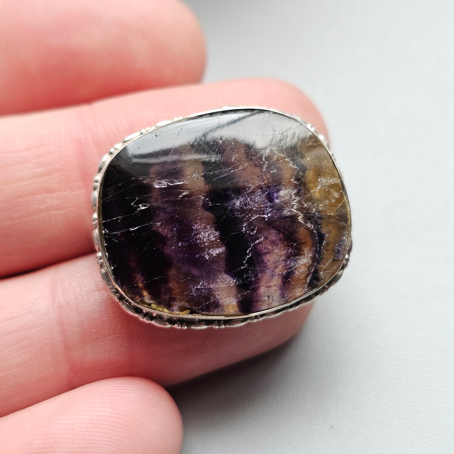 Vintage Small Silver Brooch with Blue John Stone