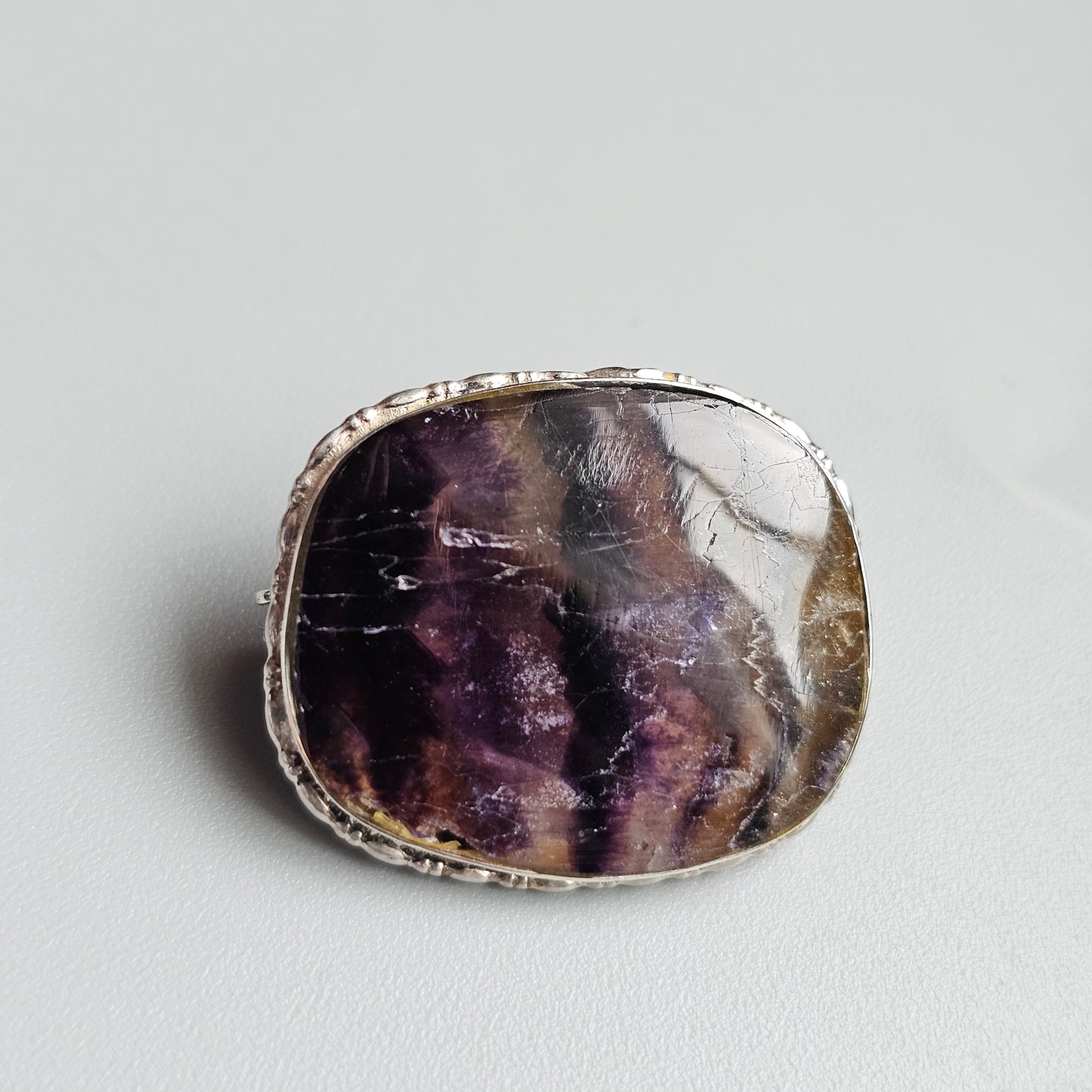 Vintage Small Silver Brooch with Blue John Stone