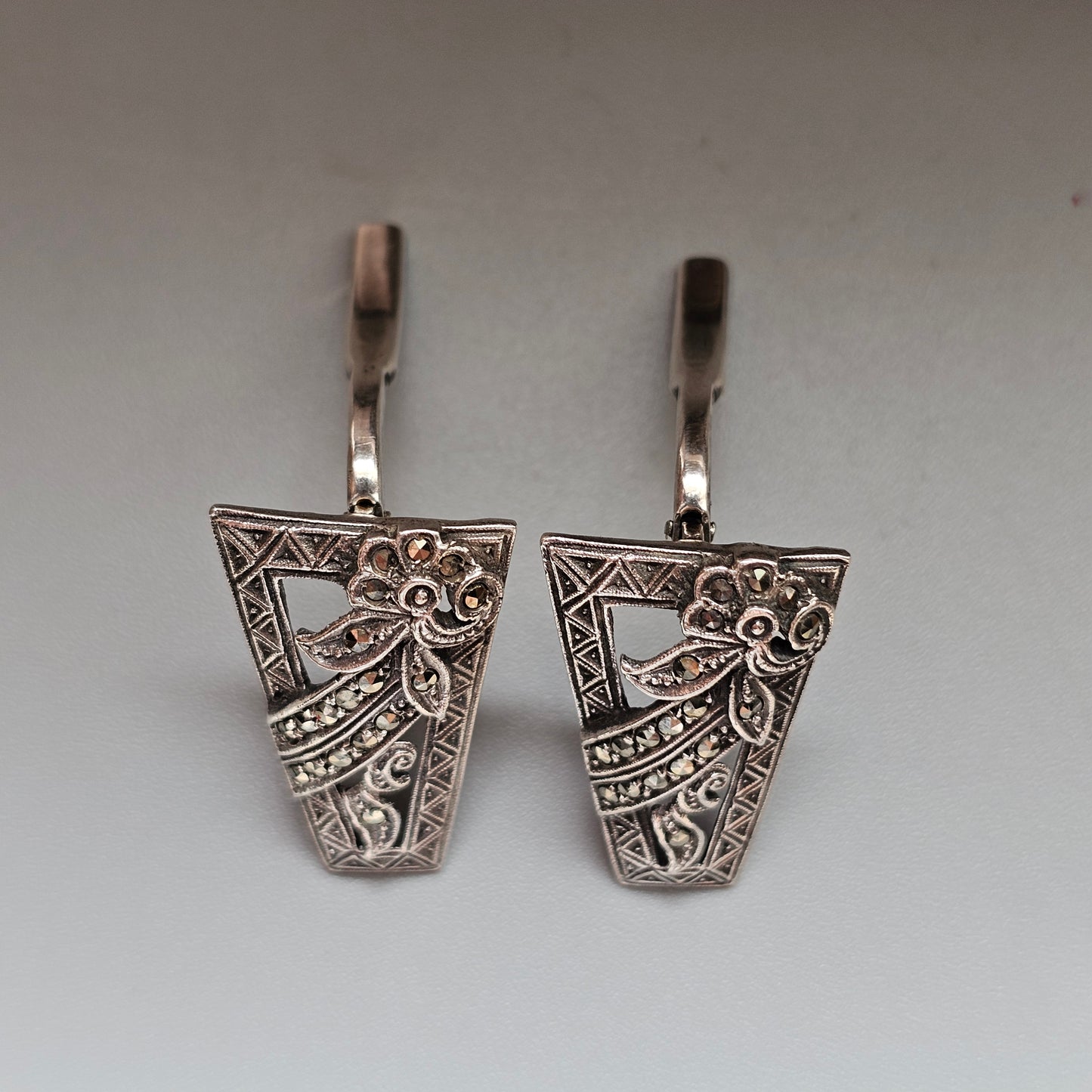 Pair of 1930s Art Deco Marcasite Dress Clips in Silver Tone Metal