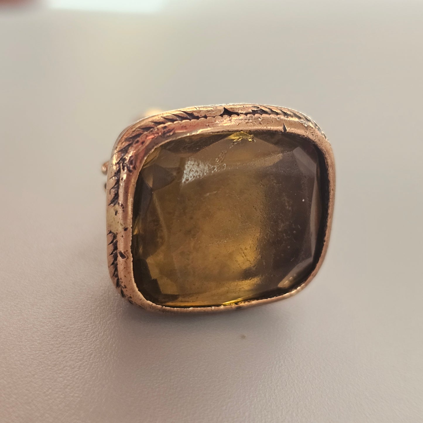 Antique Gold Plated Watch Fob with Yellow Glass Paste Stone