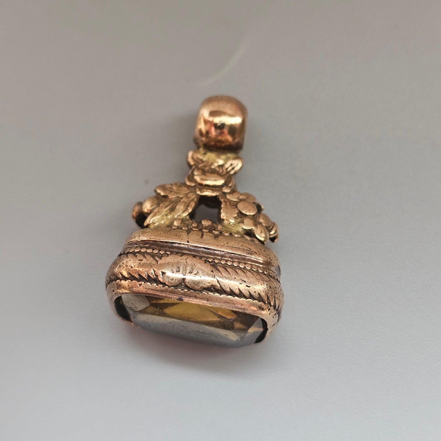 Antique Gold Plated Watch Fob with Yellow Glass Paste Stone