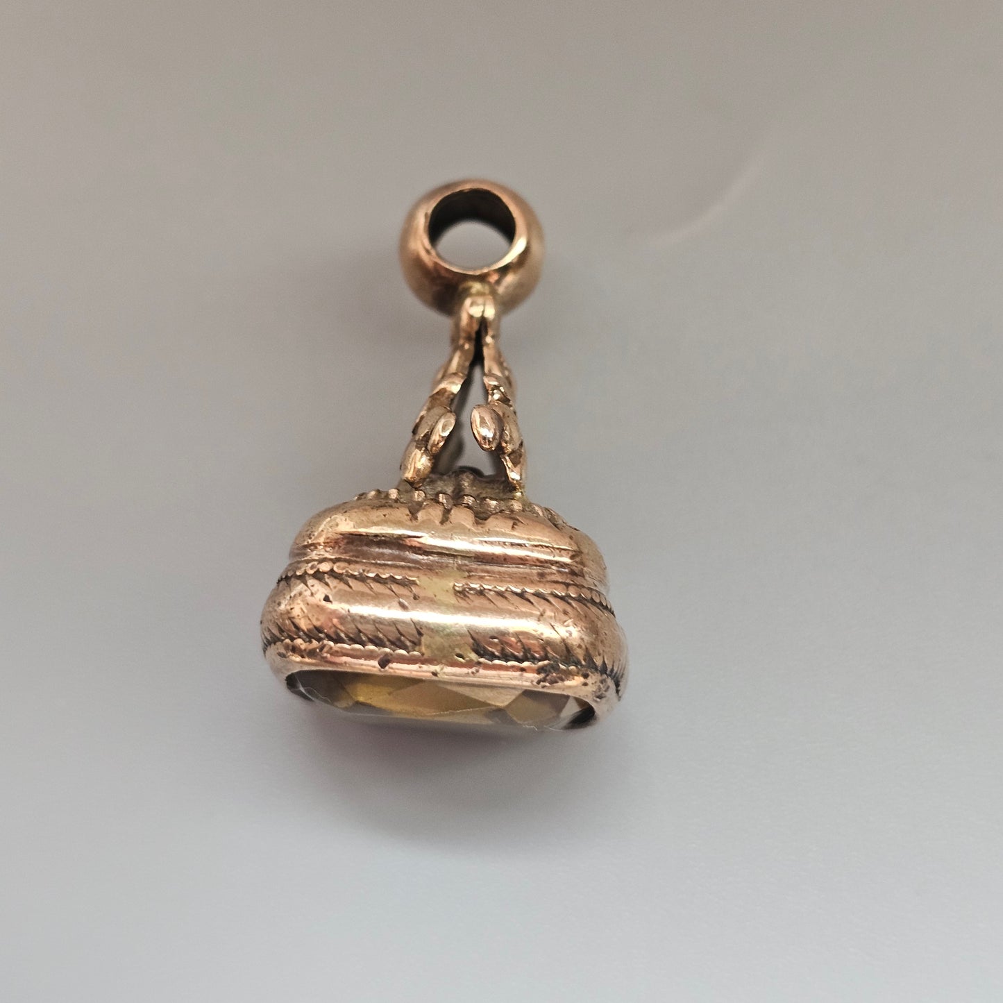 Antique Gold Plated Watch Fob with Yellow Glass Paste Stone