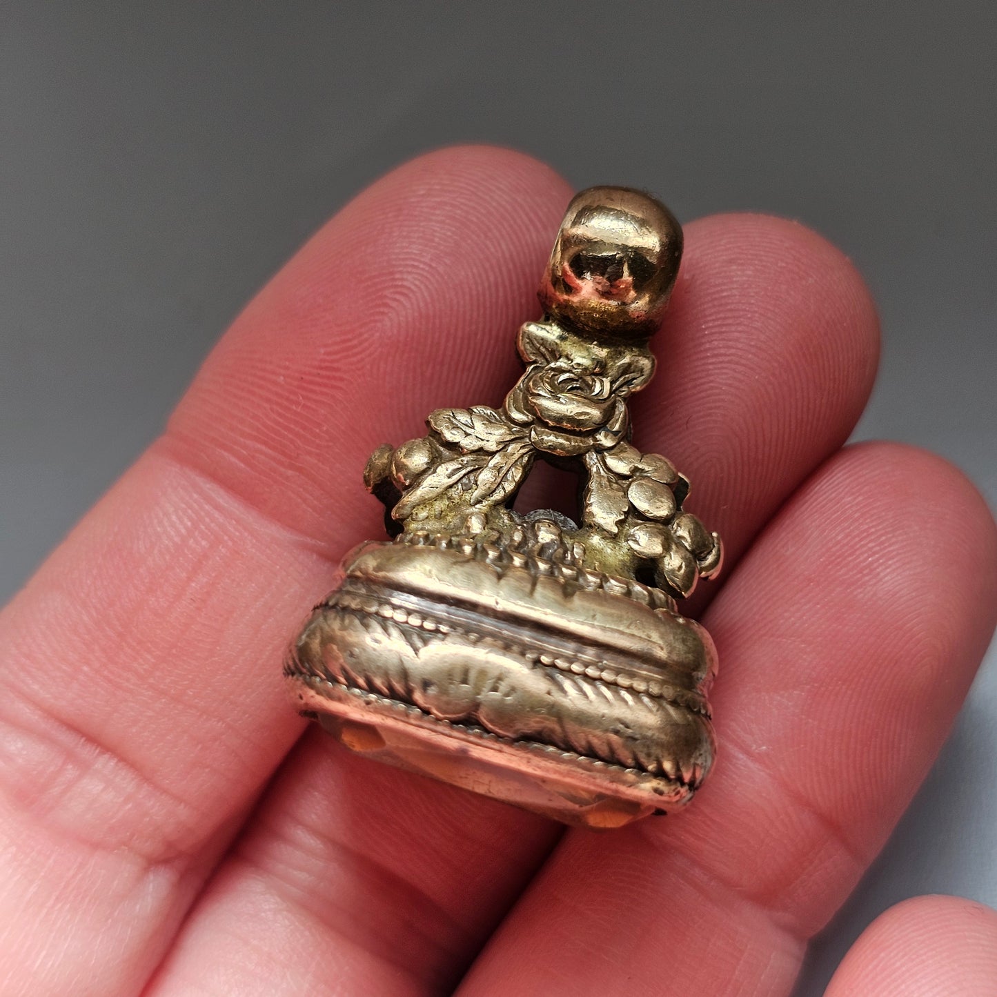 Antique Gold Plated Watch Fob with Yellow Glass Paste Stone