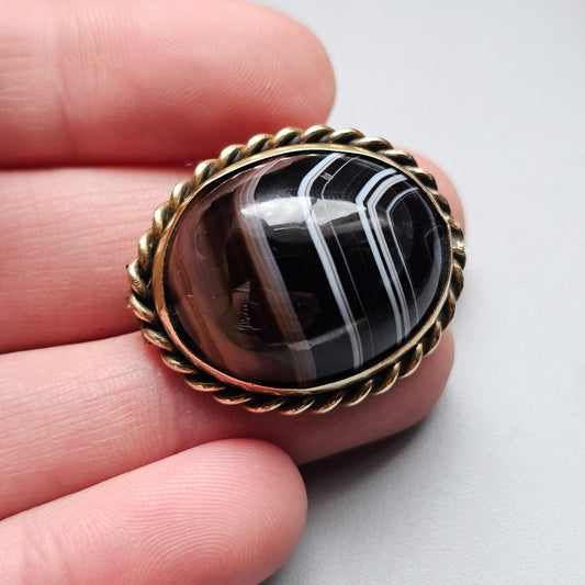 Antique Scottish Banded Agate Brooch