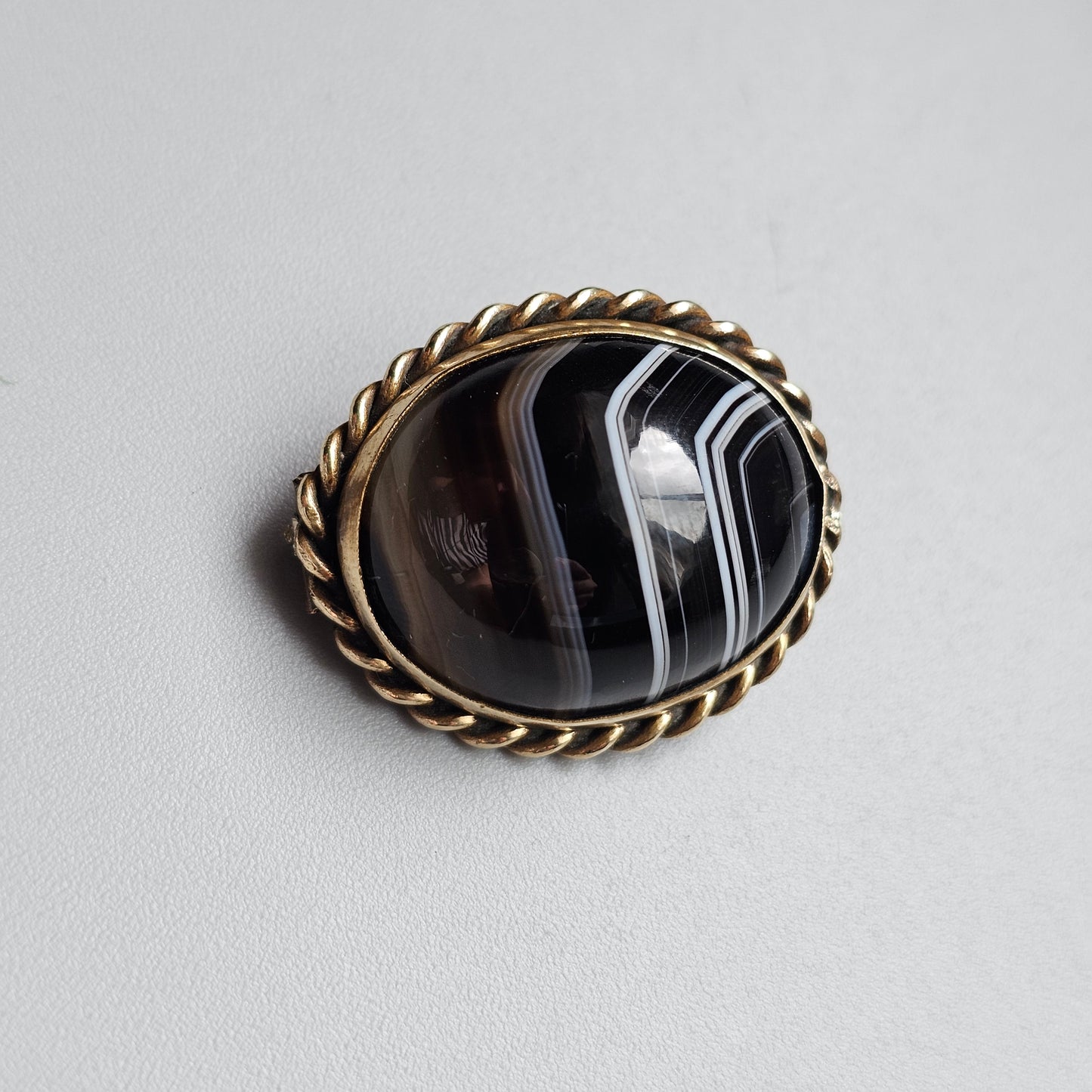 Antique Scottish Banded Agate Brooch