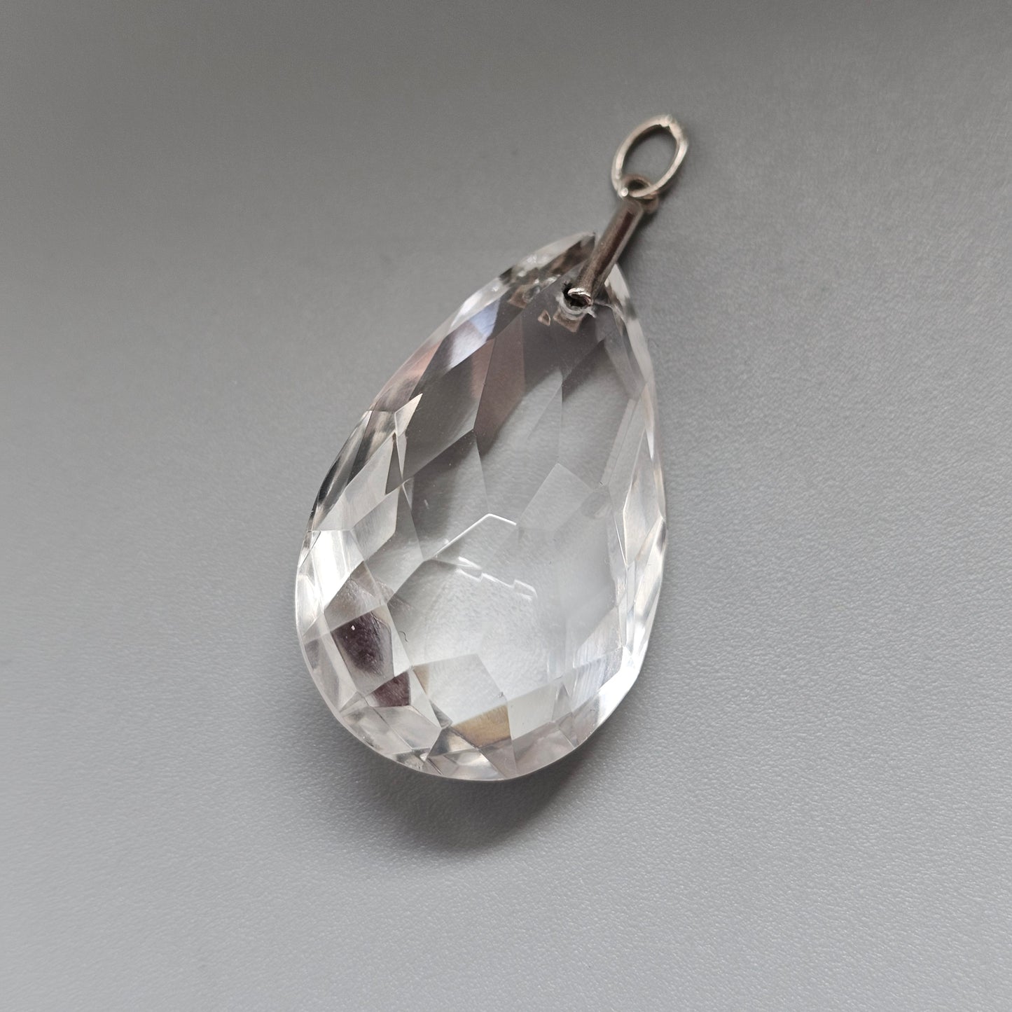 Art Deco 1920s 1930s Faceted Rock Crystal Teardrop Necklace Pendant