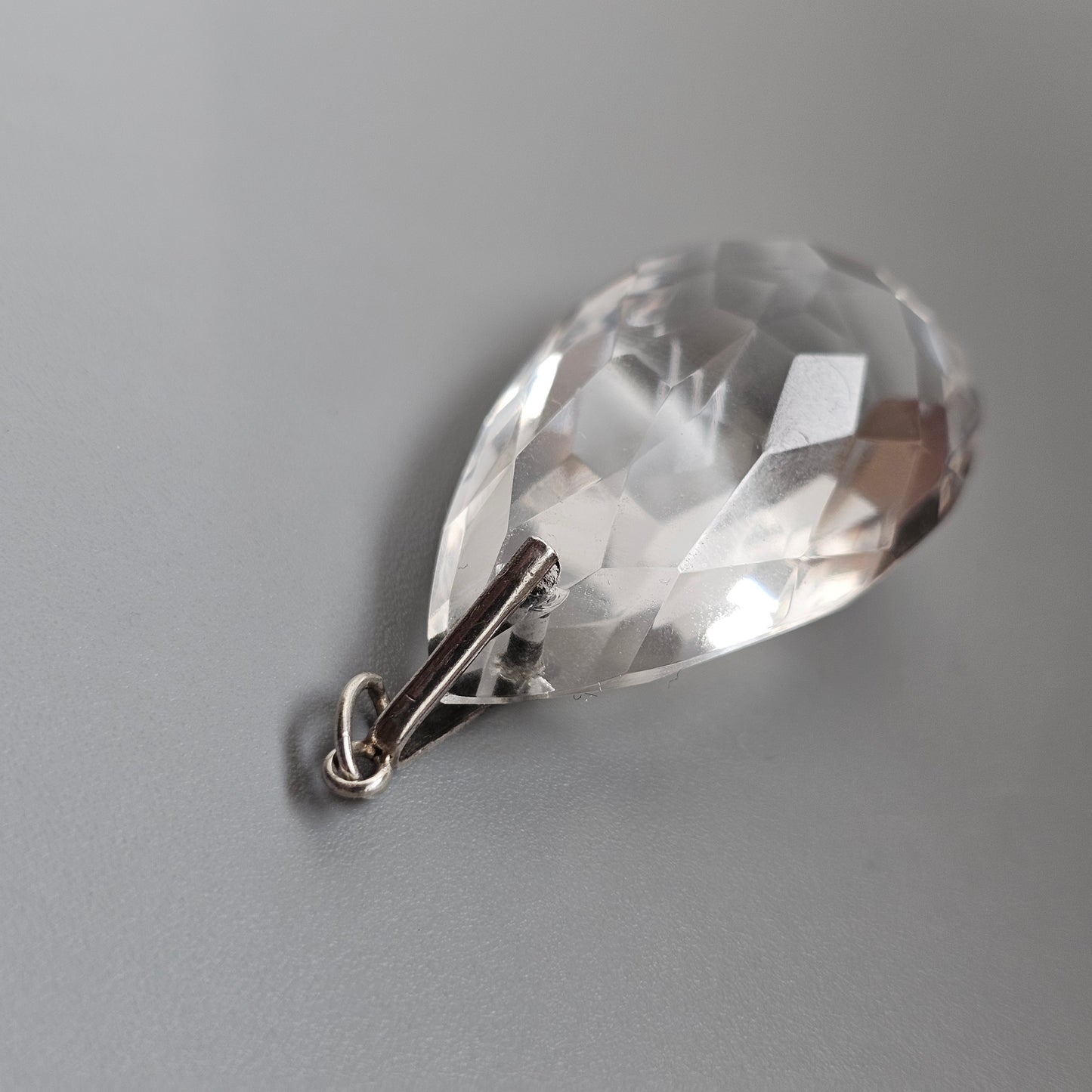 Art Deco 1920s 1930s Faceted Rock Crystal Teardrop Necklace Pendant