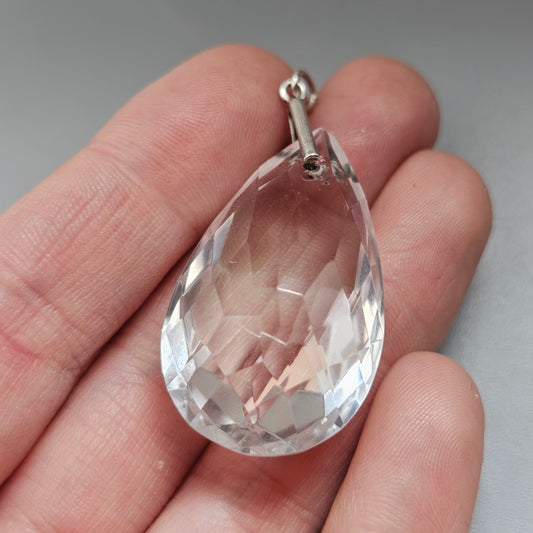 Art Deco 1920s 1930s Faceted Rock Crystal Teardrop Necklace Pendant