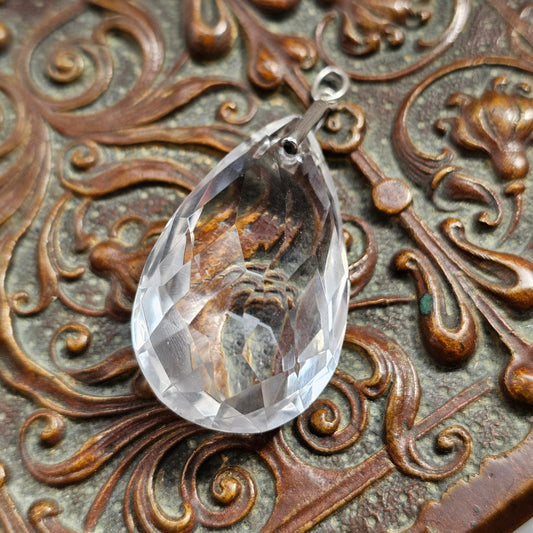Art Deco 1920s 1930s Faceted Rock Crystal Teardrop Necklace Pendant
