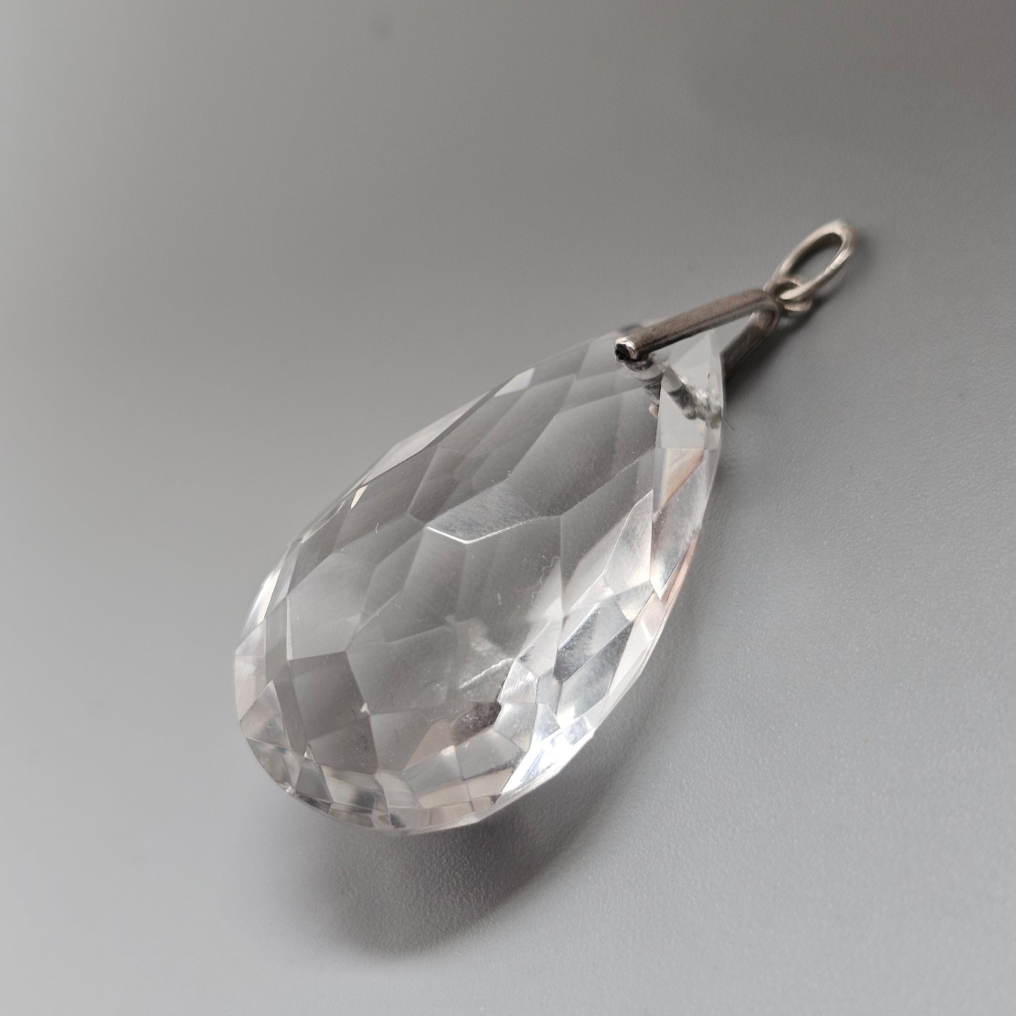 Art Deco 1920s 1930s Faceted Rock Crystal Teardrop Necklace Pendant