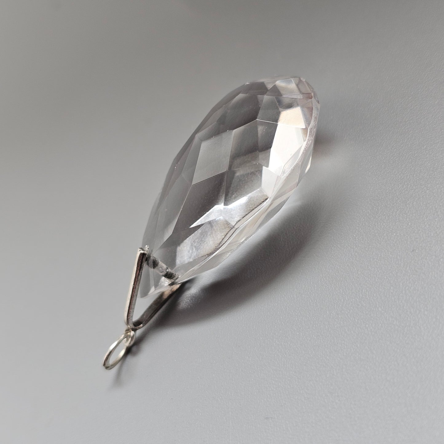 Art Deco 1920s 1930s Faceted Rock Crystal Teardrop Necklace Pendant
