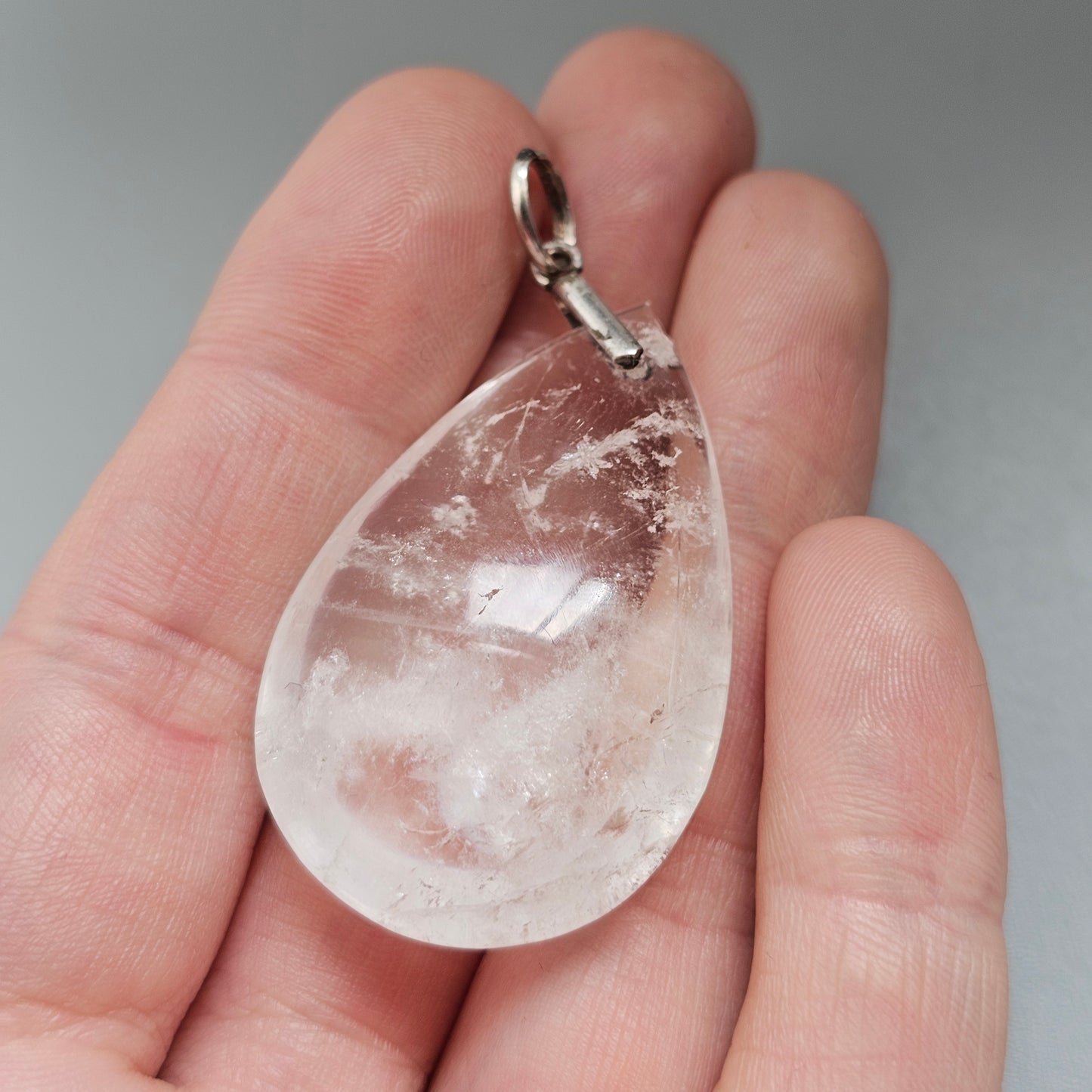 Vintage Silver Natural Quartz Teardrop Necklace Pendant