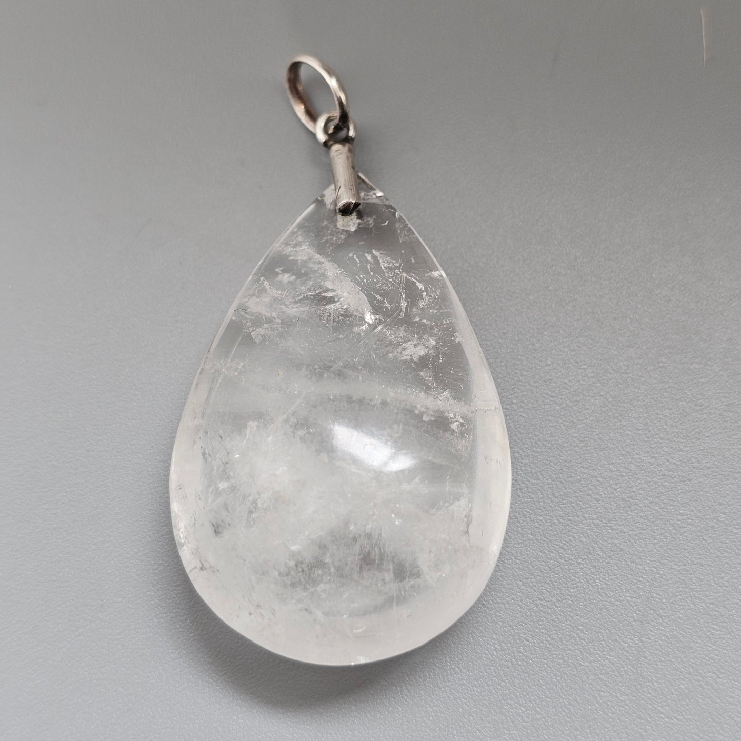 Vintage Silver Natural Quartz Teardrop Necklace Pendant