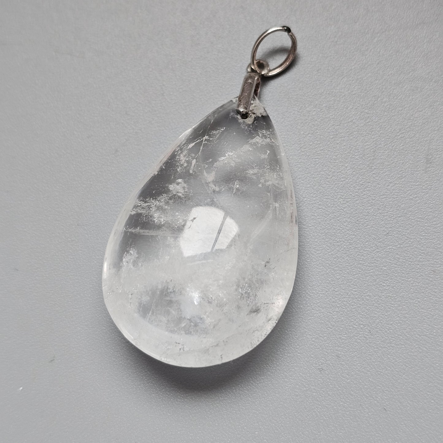 Vintage Silver Natural Quartz Teardrop Necklace Pendant