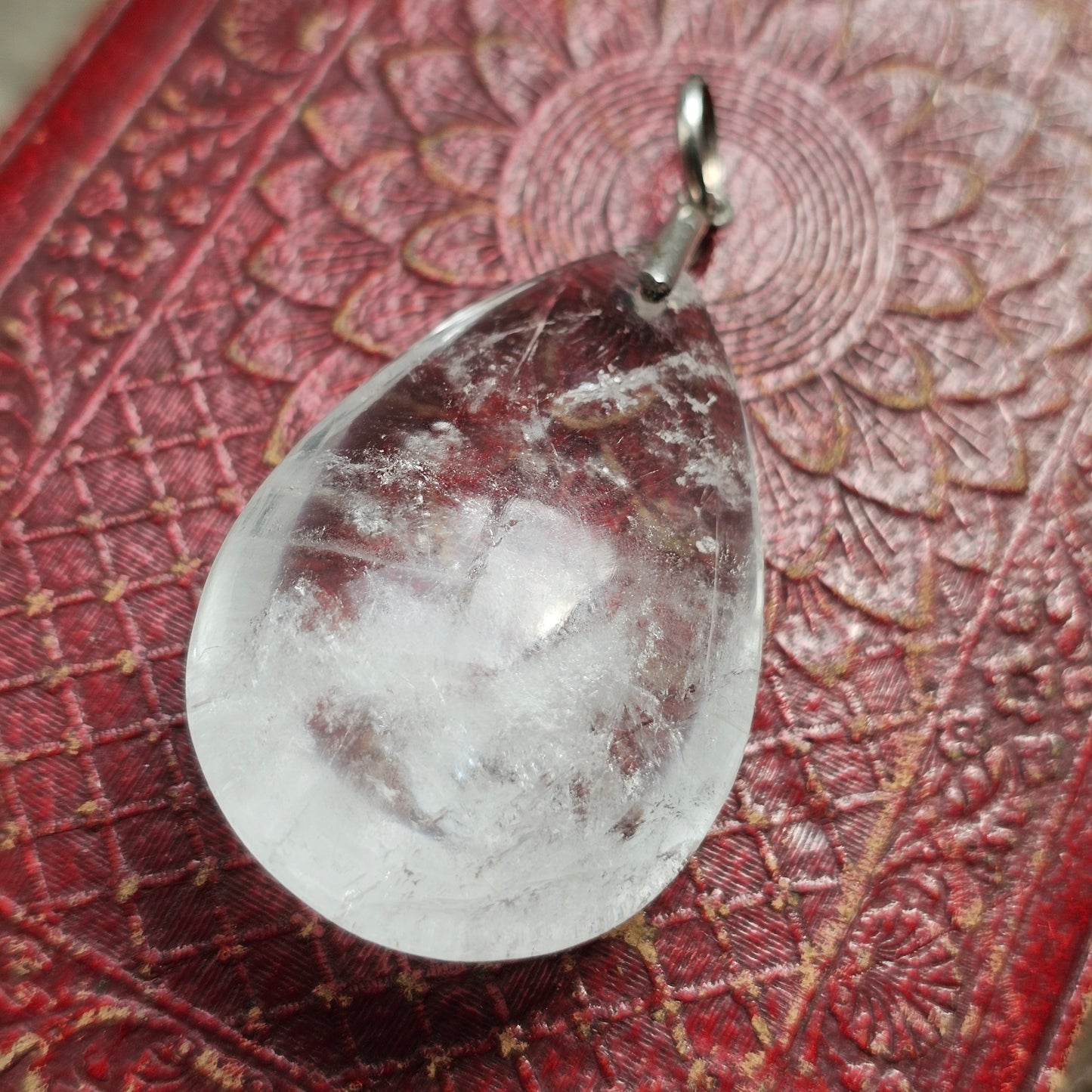Vintage Silver Natural Quartz Teardrop Necklace Pendant