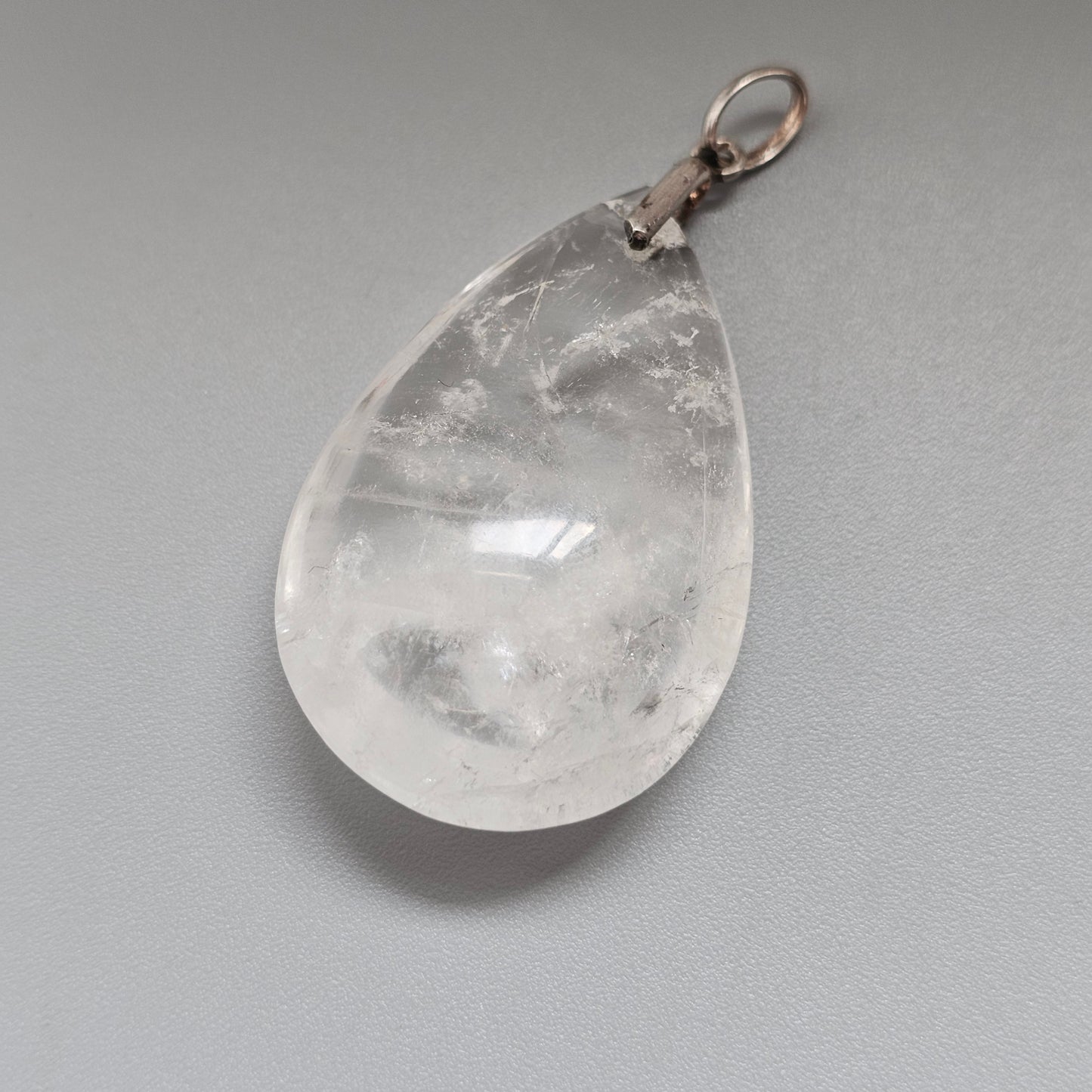 Vintage Silver Natural Quartz Teardrop Necklace Pendant