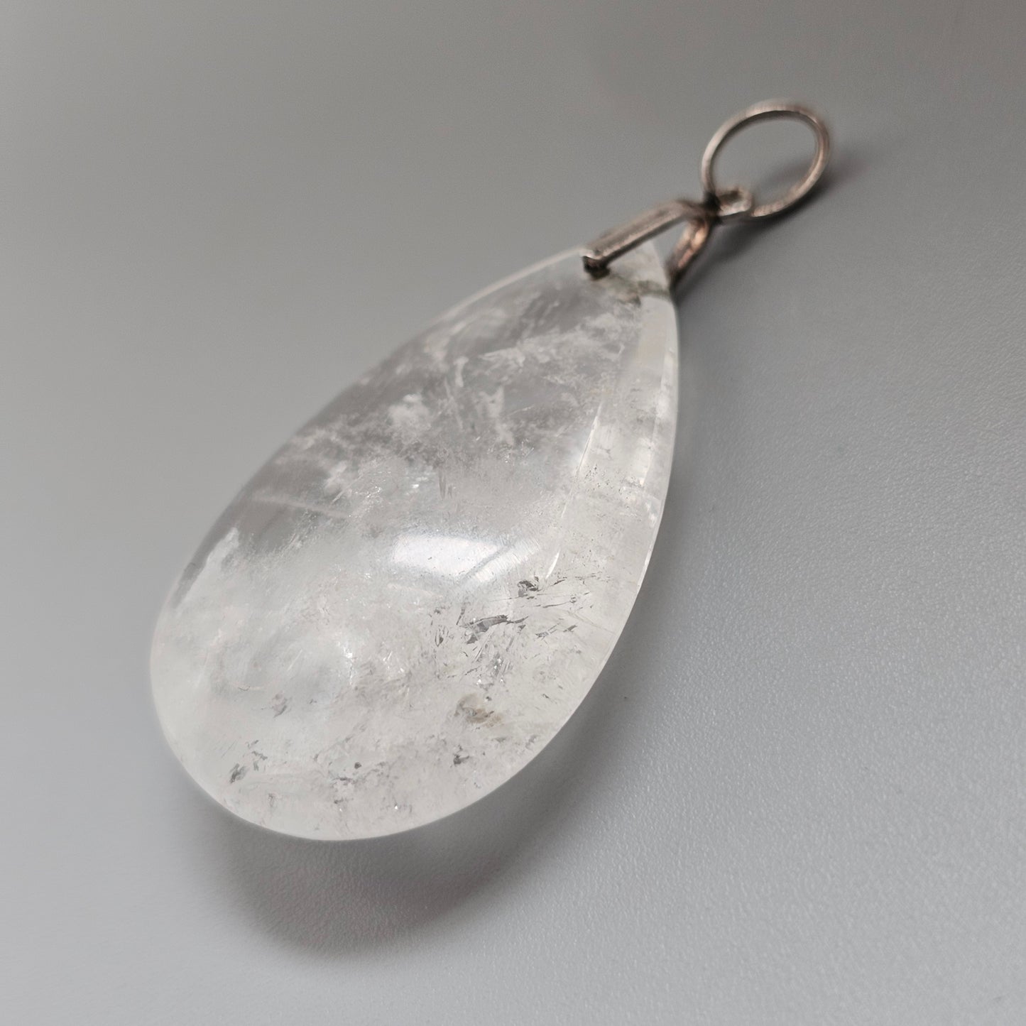 Vintage Silver Natural Quartz Teardrop Necklace Pendant