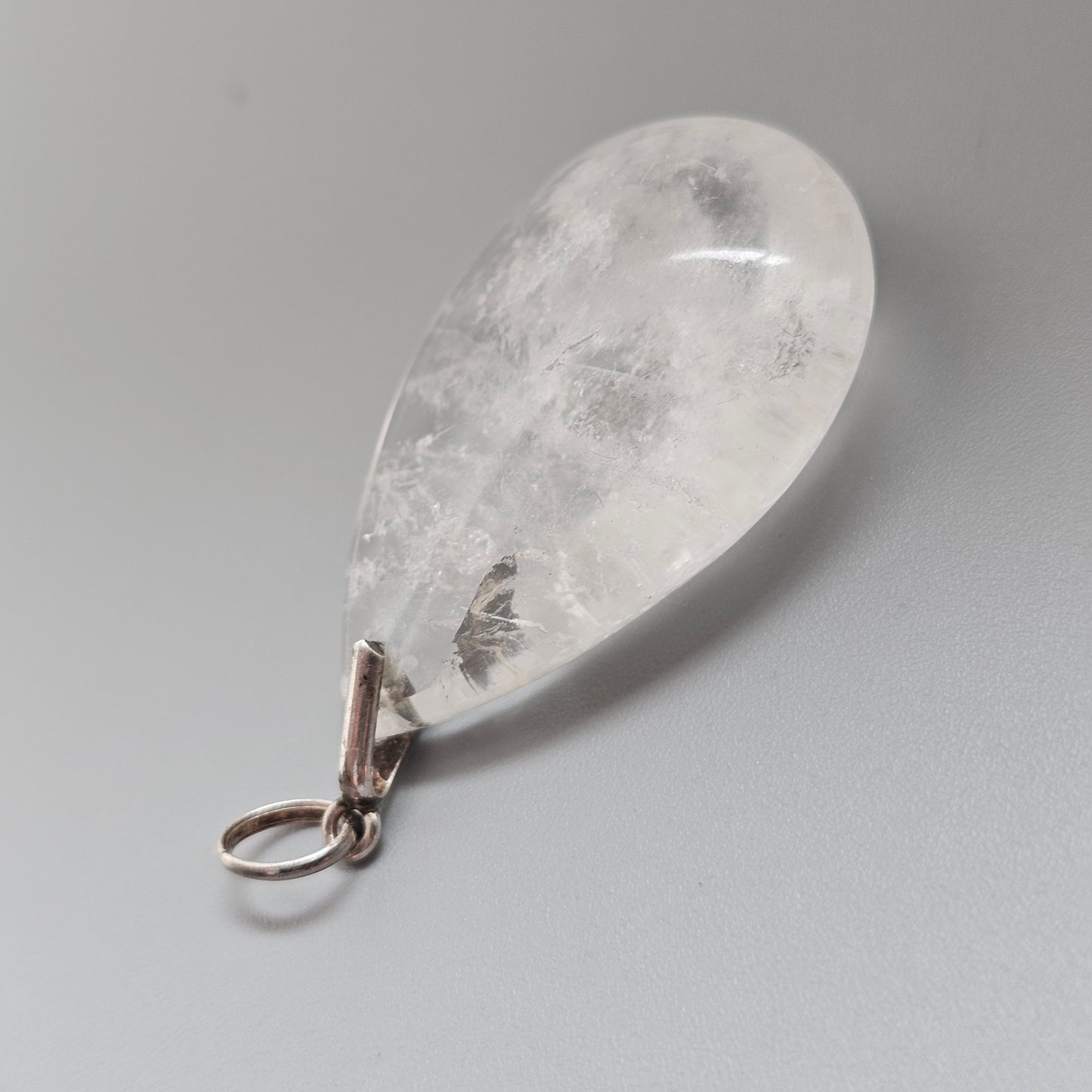 Vintage Silver Natural Quartz Teardrop Necklace Pendant