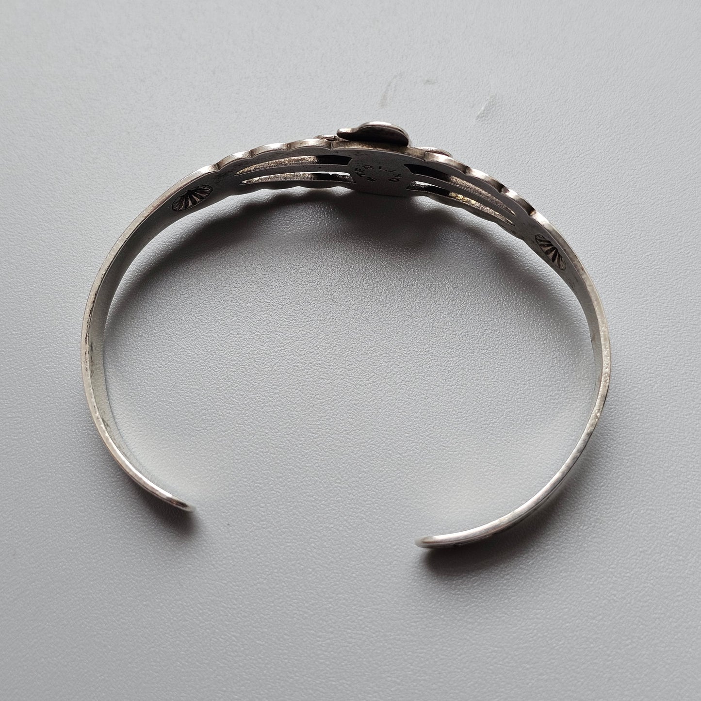 Small Vintage Native American Sterling Silver Turquoise Thunderbird Cuff Bracelet