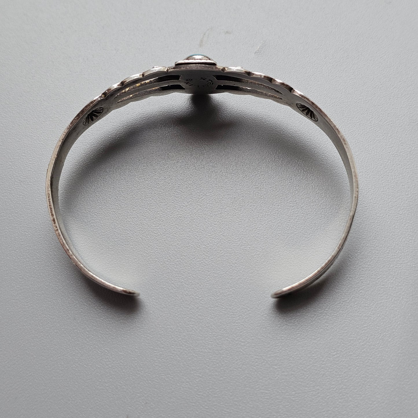 Small Vintage Native American Sterling Silver Turquoise Thunderbird Cuff Bracelet