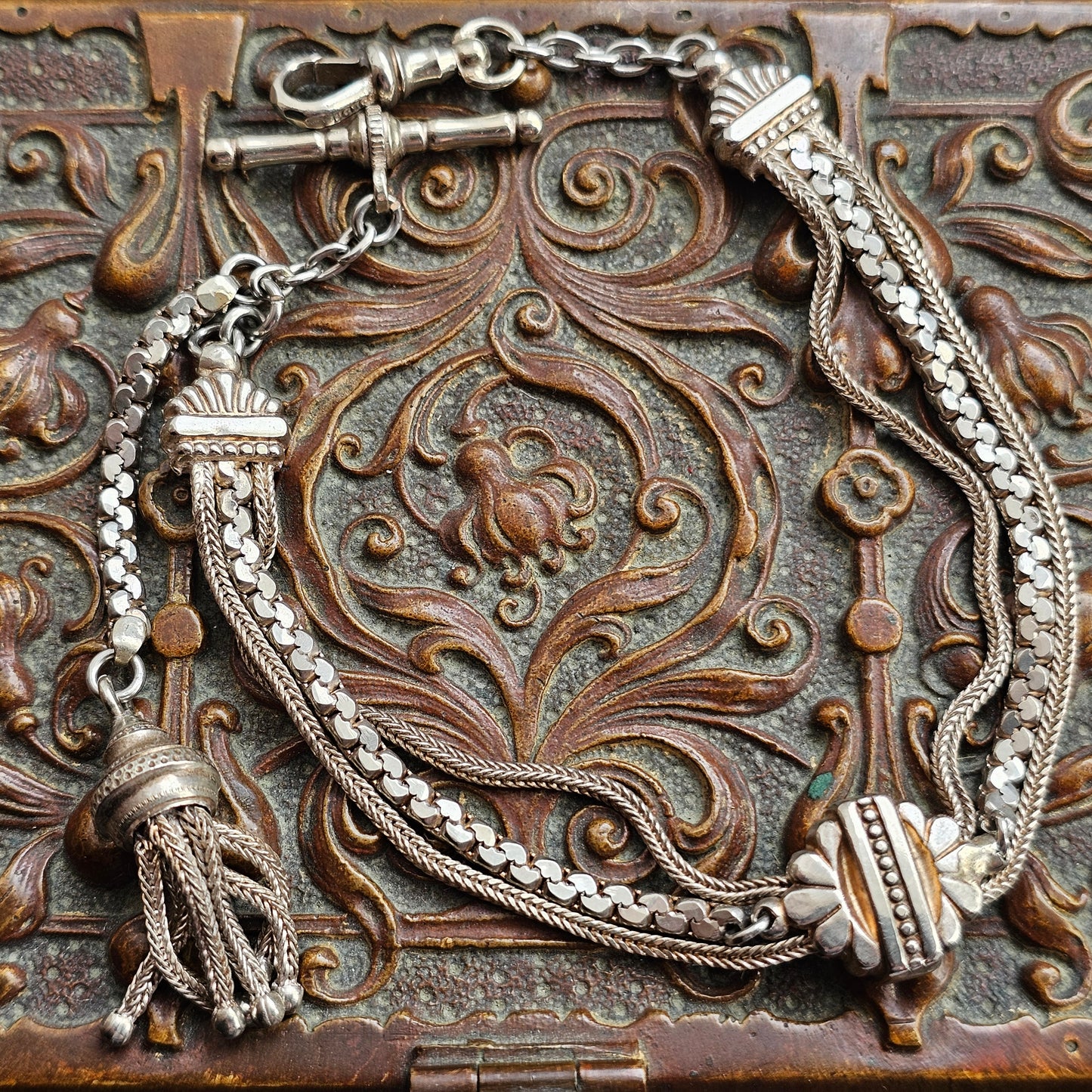 Antique Victorian N C Reading & Co Albertina Watch Chain White Metal