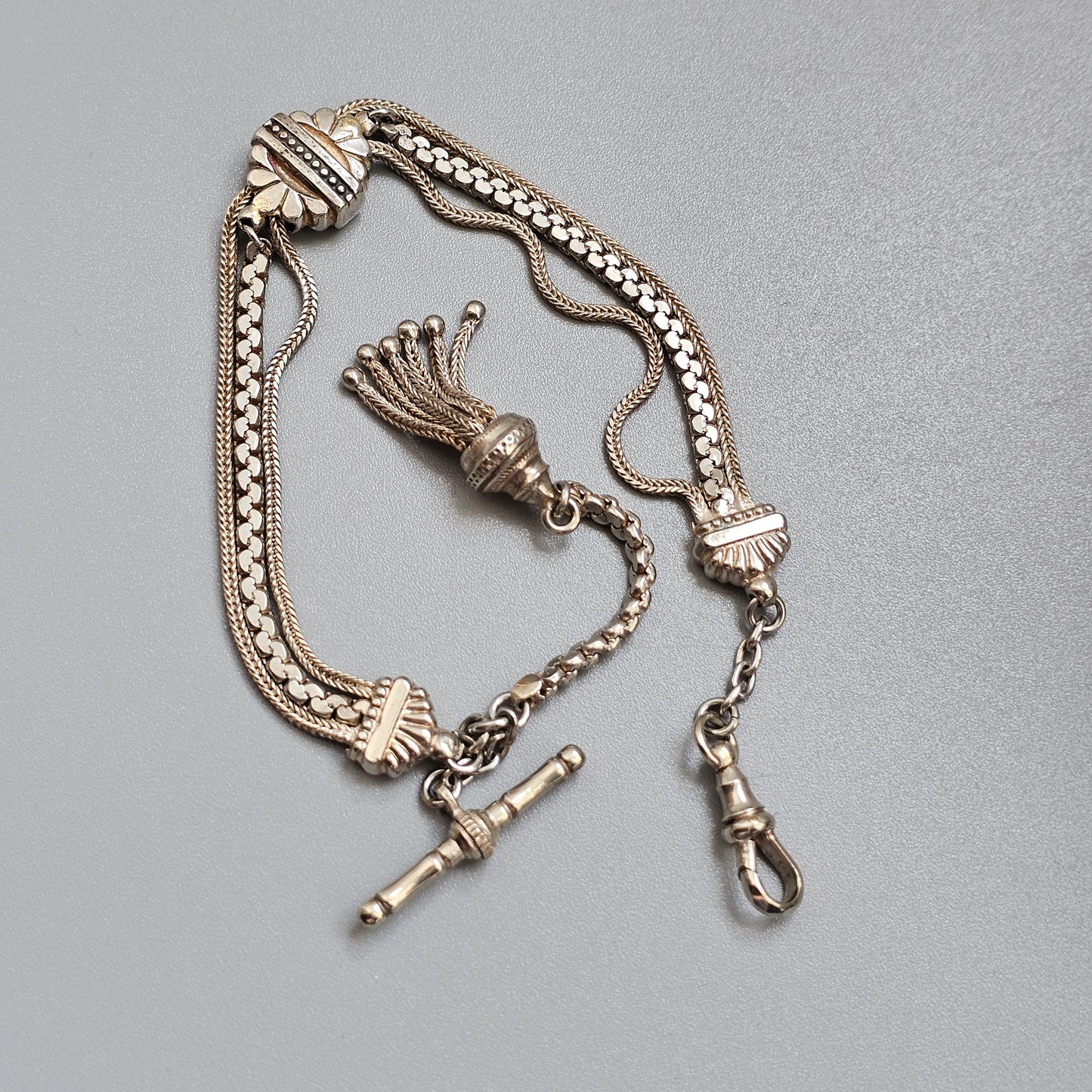Antique Victorian N C Reading & Co Albertina Watch Chain White Metal